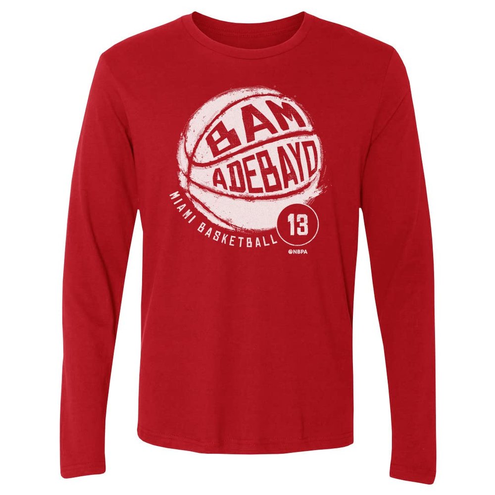 500 LEVEL Bam Adebayo Long Sleeve Tee (Long Sleeve, XX-Large, Red) - Bam Adebayo Miami Basketball WHT