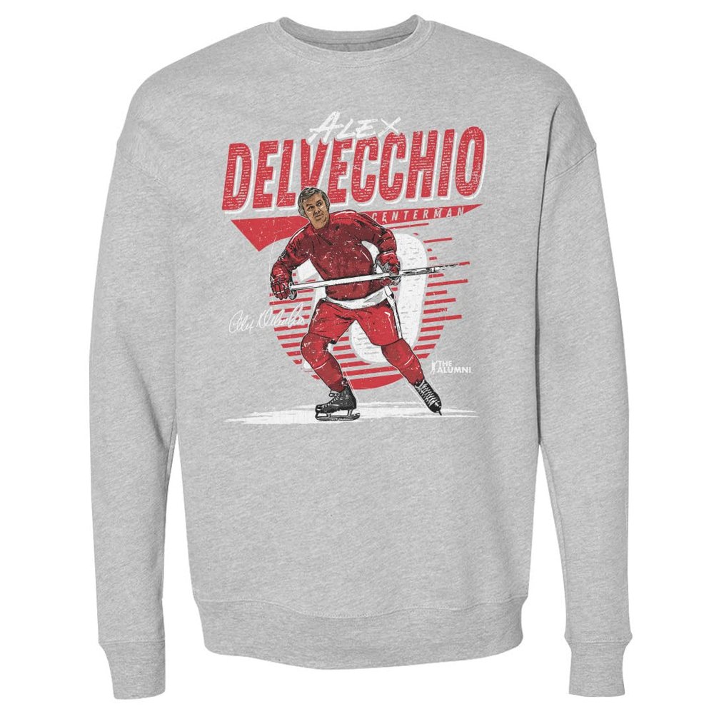 500 LEVEL Alex Delvecchio Sweatshirt (Crew Sweatshirt, XX-Large, Heather Gray) - Alex Delvecchio Detroit Comet WHT
