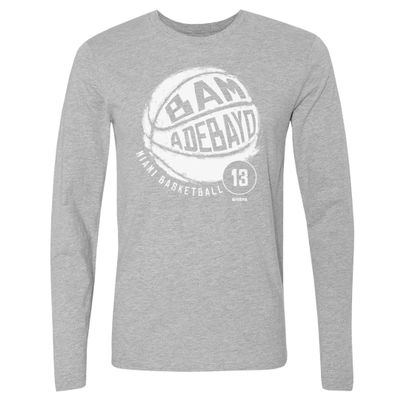 500 LEVEL Bam Adebayo Long Sleeve Tee (Long Sleeve, XX-Large, Heather Gray) - Bam Adebayo Miami Basketball WHT