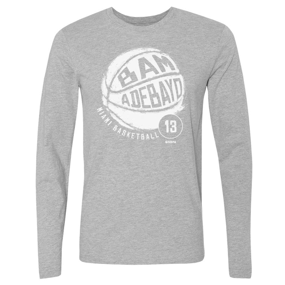 500 LEVEL Bam Adebayo Long Sleeve Tee (Long Sleeve, XX-Large, Heather Gray) - Bam Adebayo Miami Basketball WHT