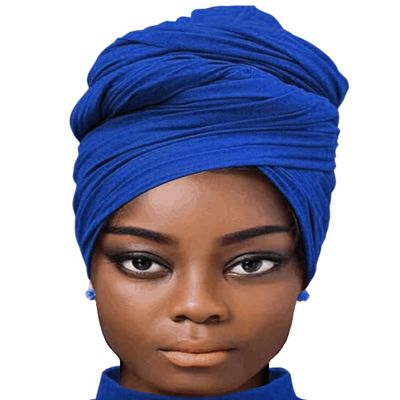 Royal Blue African Head Wraps for Women Tie for Sleeping Solid Turban Stretch Headband