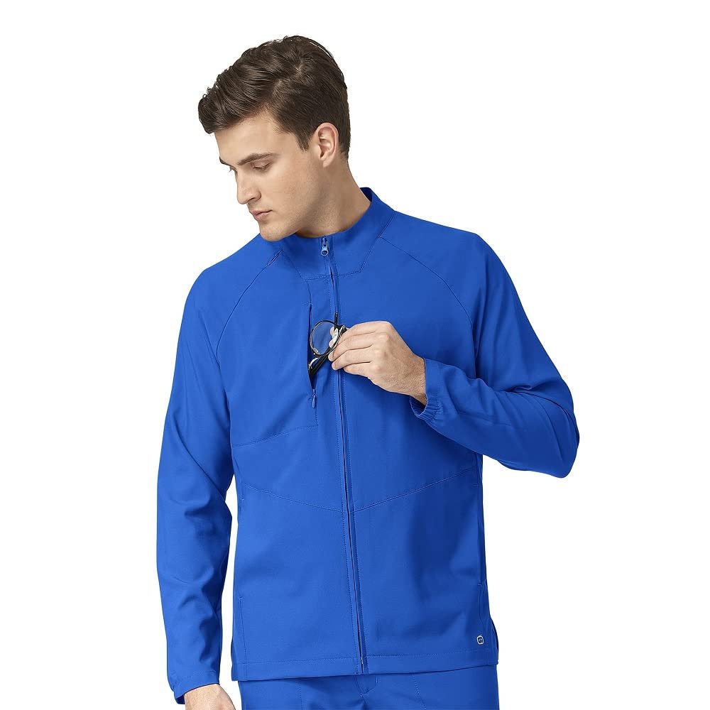 WonderWink W123 Men's Zip Front Warm Up Scrub Jacket, Royal, M