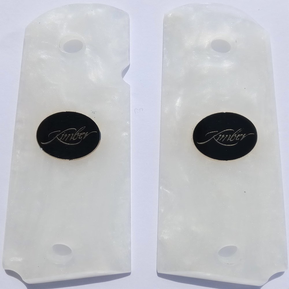 AJAX Grips Ajax Grips - White Pearlite - Fits 1911 Government Full-Size - Kimber Coin Inlay White Pearlite Not solid white