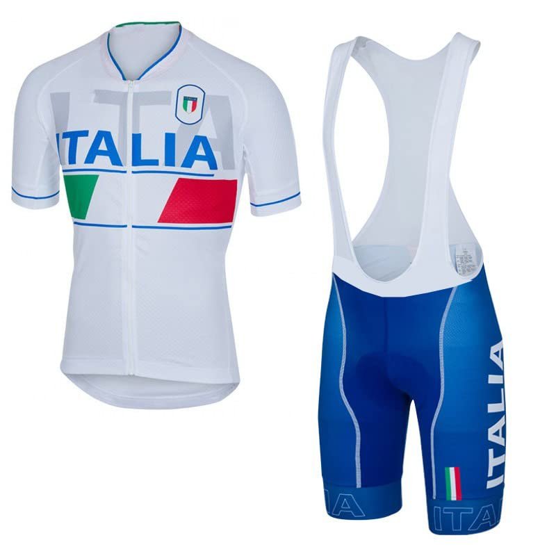 2022 Pro Team ITALIA White Cycling Jersey Set For Men,Breathable MTB Bike Shirt Bib Short Kits GEL Paddad (4XL)