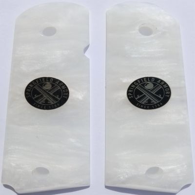 AJAX Grips Grips - White Pearlite - Fits 1911 Government Full-Size - Springfield Armory Coin Inlay (White Pearlite Spring Field Amory)