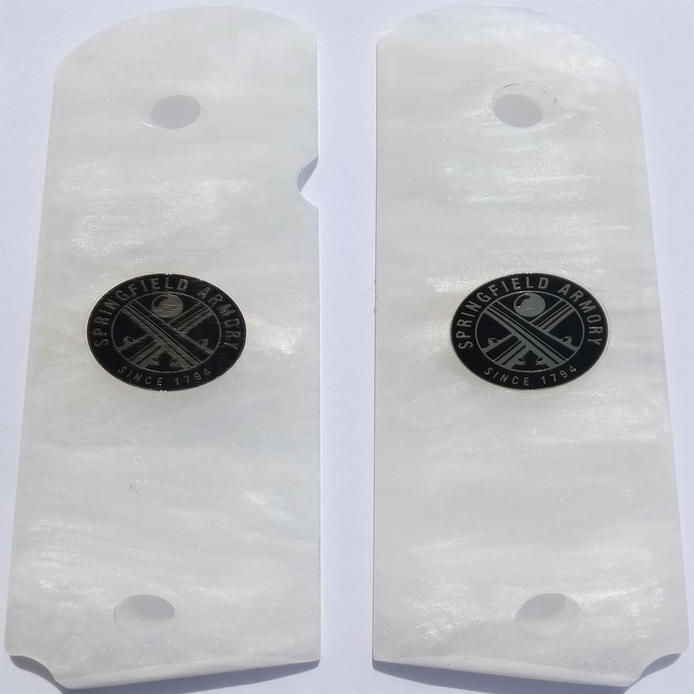 AJAX Grips Grips - White Pearlite - Fits 1911 Government Full-Size - Springfield Armory Coin Inlay (White Pearlite Spring Field Amory)
