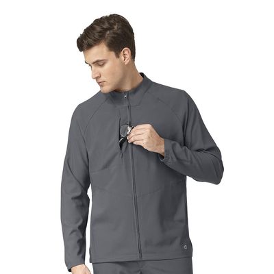 WonderWink W123 Men's Zip Front Warm Up Scrub Jacket, Pewter, 2X