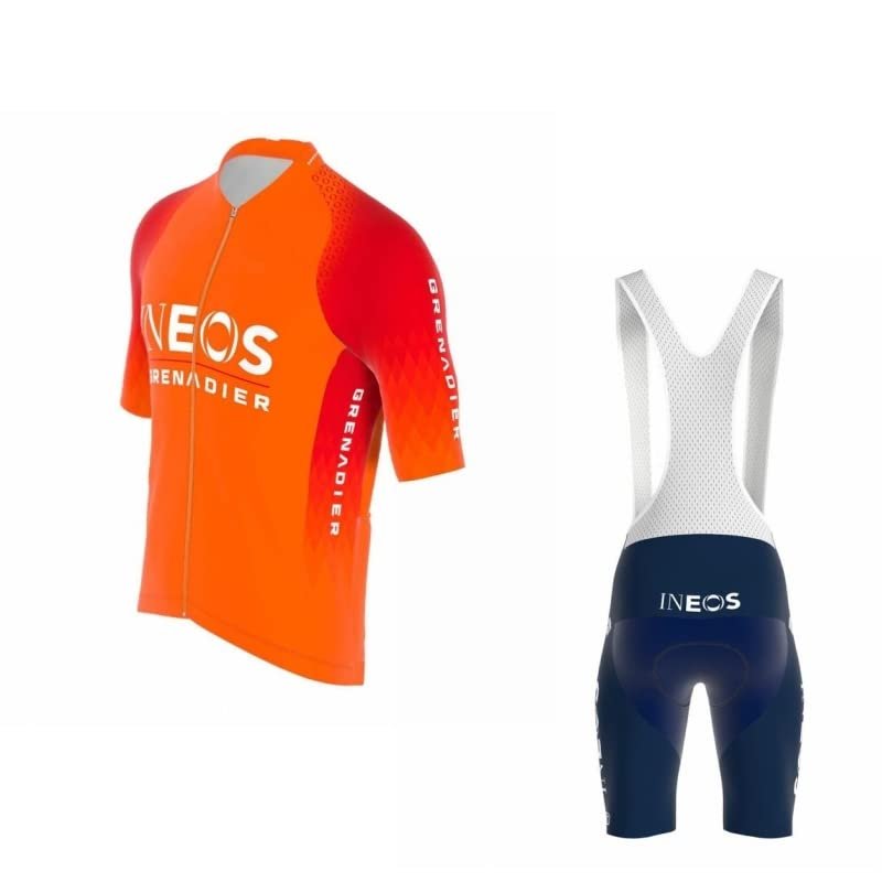 2022 Pro Team INEOS GRENADIER Orange Cycling Jersey Set For Men,Breathable MTB Bike Shirt Bib Short Kits GEL Paddad (XL)