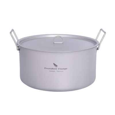 Boundless Voyage 5L Titanium Cooking Pot with Lid & Folding Handle Large Soup Pot for Outdoor Camping Hiking Picnic Home Kitchen Ultralight Cookware Ti2104C