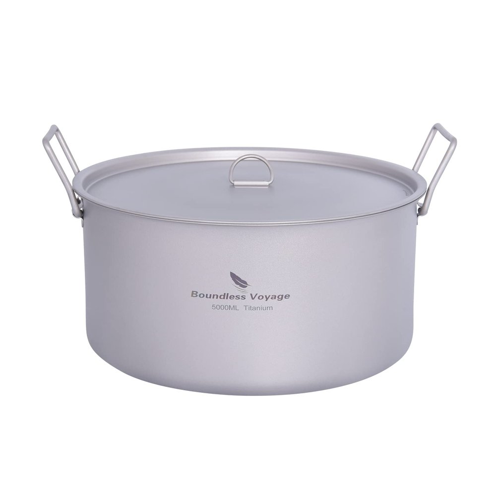 Boundless Voyage 5L Titanium Cooking Pot with Lid & Folding Handle Large Soup Pot for Outdoor Camping Hiking Picnic Home Kitchen Ultralight Cookware Ti2104C