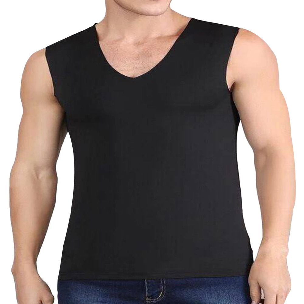 Hansber Men's Sleeveless Workout Shirt V-Neck Slim Fit Athletic Tank Top Undershirt Running Bodybuilding Muscle Shirts Black 3X-Large