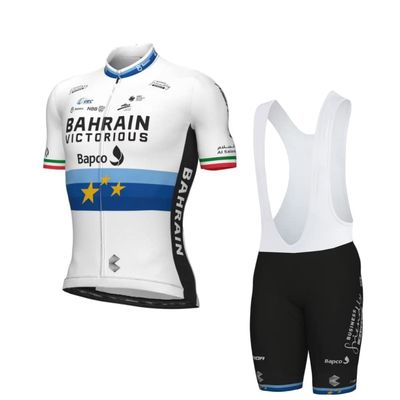 2022 Pro Team Bahrain Europe Tour Cycling Jersey Set For Men,Breathable MTB Bike Shirt Bib Short Kits GEL Paddad (2XL)