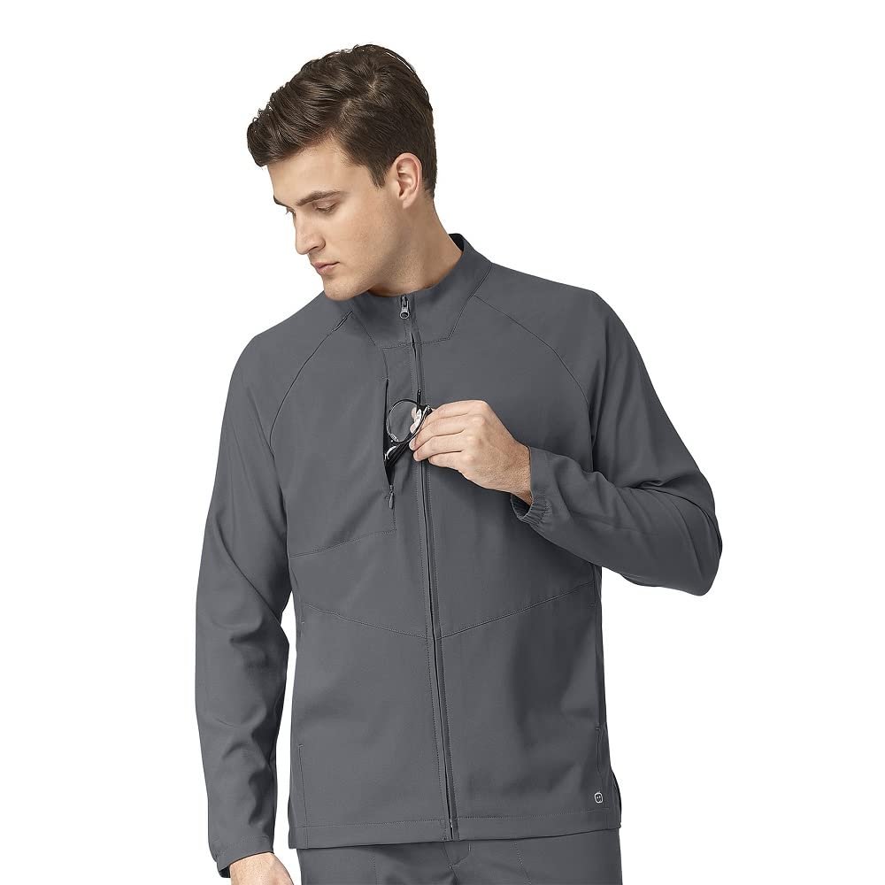 WonderWink W123 Men's Zip Front Warm Up Scrub Jacket, Pewter, 3X