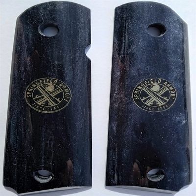 Ajax Grips - Black Pearlite - Fits 1911 Government Full-Size - Springfield Armory Coin Inlay (Black Pearlite Spring Field Amory)