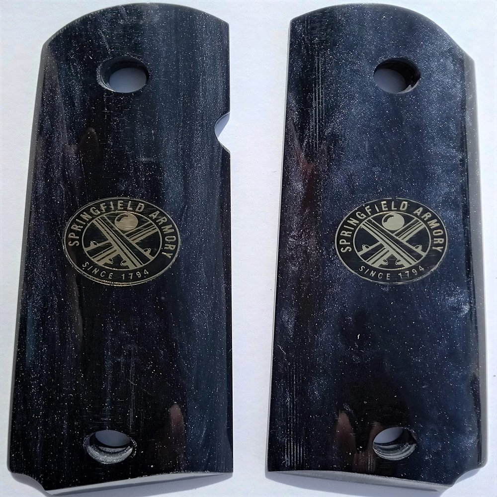 Ajax Grips - Black Pearlite - Fits 1911 Government Full-Size - Springfield Armory Coin Inlay (Black Pearlite Spring Field Amory)