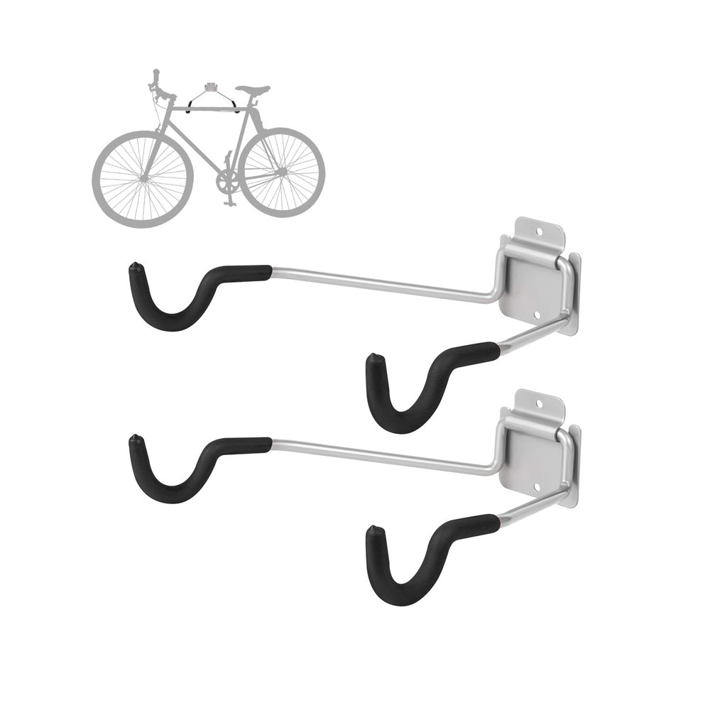 NiQinWuKin Bike Wall Mount HangersEVA Foam Padded Bicycle Hooks-Flip-Up Garage Bicycle Rack for Mountain, Road, and Kids Bikes Rack Holders 2 Pack Silver, Black