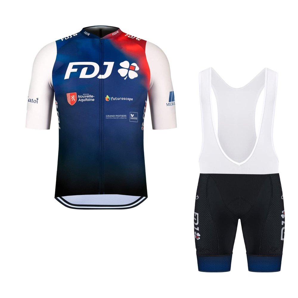 2022 Pro Team FDJ France Cycling Jersey Set For Men,Breathable MTB Bike Shirt Bib Short Kits GEL Paddad (S)