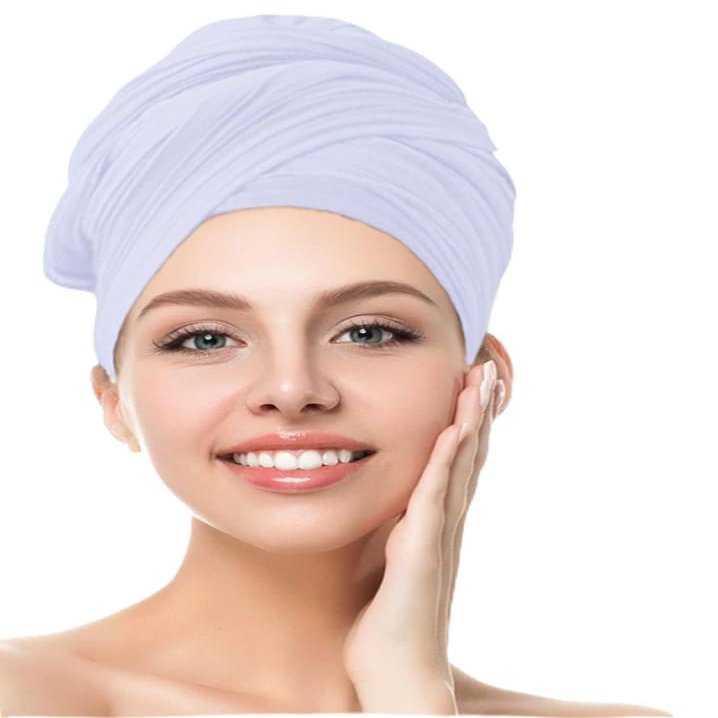 JYLZWXZC White Hair Wrap for Women Long Stretch Jersey Head Scarf Summer Breathable Lightweight Turban Solid Color