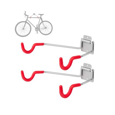 NiQinWuKin Bike Wall Mount HangersEVA Foam Padded Bicycle Hooks-Flip-Up Garage Bicycle Rack for Mountain, Road, and Kids Bikes Rack Holders 2 Pack Silver, Red