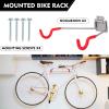 NiQinWuKin Bike Wall Mount HangersEVA Foam Padded Bicycle Hooks-Flip-Up Garage Bicycle Rack for Mountain, Road, and Kids Bikes Rack Holders 2 Pack Silver, Red view 4
