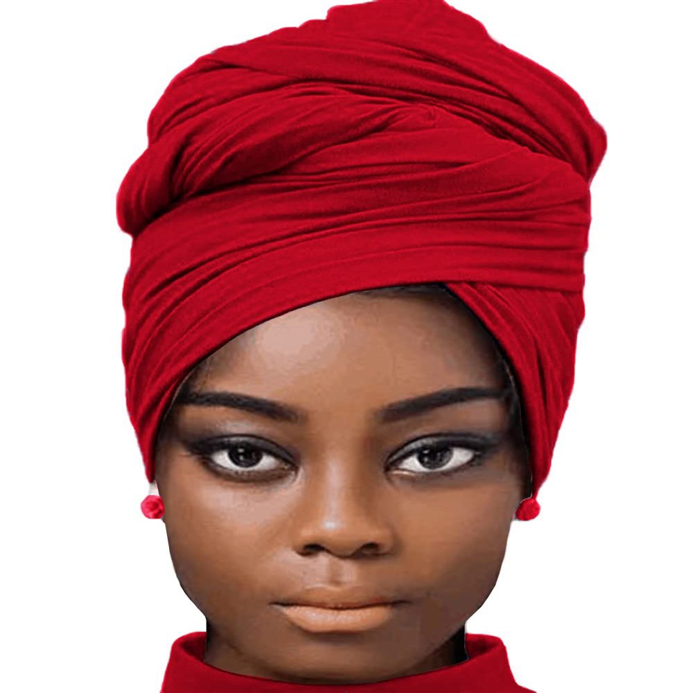 African Scarfs for Women Head Wraps Stretch Turban Jersey for High Ponytails Bun Styles Headbands Wine Red