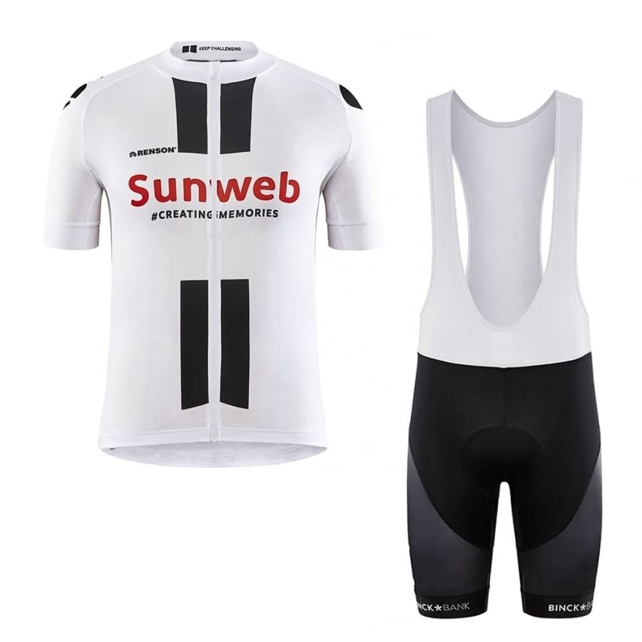 2022 Pro Team Sunweb White Cycling Jersey Set For Men,Breathable MTB Bike Shirt Bib Short Kits GEL Paddad (L)