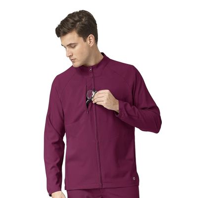 WonderWink W123 Men's Zip Front Warm Up Scrub Jacket, Wine, 4X