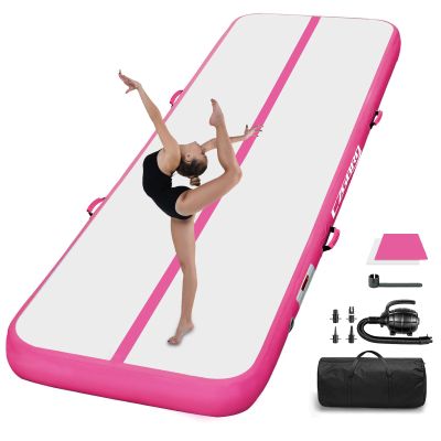 Gymnastics Mats, Air Mat Tumble Track 20FT 4 Inch Thickness Inflatable Training with Carry Bag Electric Pump For Home Use, Cheerleading, Yoga, Water Exercise (Rose)