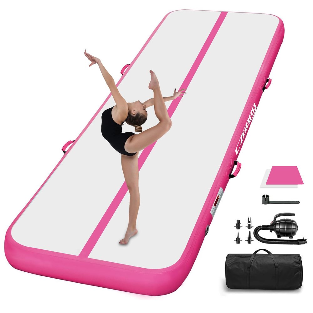 Gymnastics Mats, Air Mat Tumble Track 20FT 4 Inch Thickness Inflatable Training with Carry Bag Electric Pump For Home Use, Cheerleading, Yoga, Water Exercise (Rose)