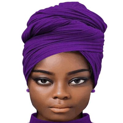 African Scarfs for Women Head Wraps Stretch Turban Jersey Bun Styles Headbands Purple for High Ponytails