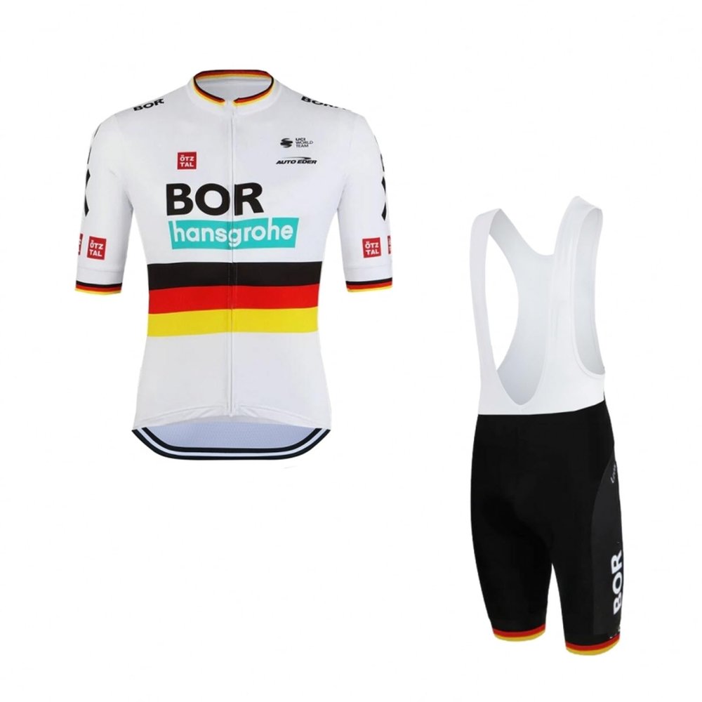 2022 Pro Team BORA Germany Champion-Ship Cycling Jersey Set For Men,Breathable MTB Bike Shirt Bib Short Kits GEL Paddad (L)