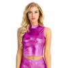 Sywiyi Women's Shiny Metallic Crop Top Sleeveless Turtleneck Tank Tops Stage Performance Clubwear Rose XX-Large view 2