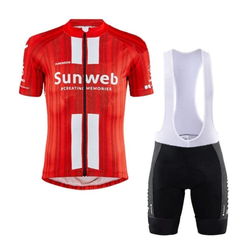 2022 Pro Team Sunweb Red Cycling Jersey Set For Men,Breathable MTB Bike Shirt Bib Short Kits GEL Paddad (3XL)