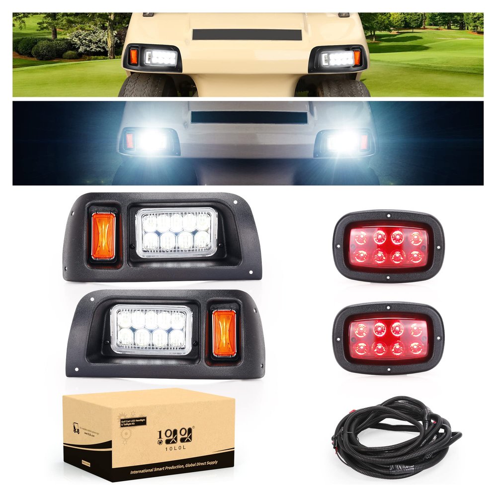 10L0L Golf Cart Headlight and Tail Light Kit for Club Car DS 1993 Up Gas & Electric,12 Volt Input DS LED Light Kit