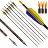 28 29 30 31" Archery Wood Grain Carbon Arrows 6 Pack 500 Spine with 4" Real Feather and Detachable Tip for Hunting Practice Shooting Targets (29Inch) view 1