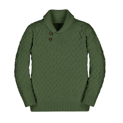 Teurkia Boys Sweaters Shawl Collar Long Sleeve Cable Knit Button Winter Pullover Tops Army Green