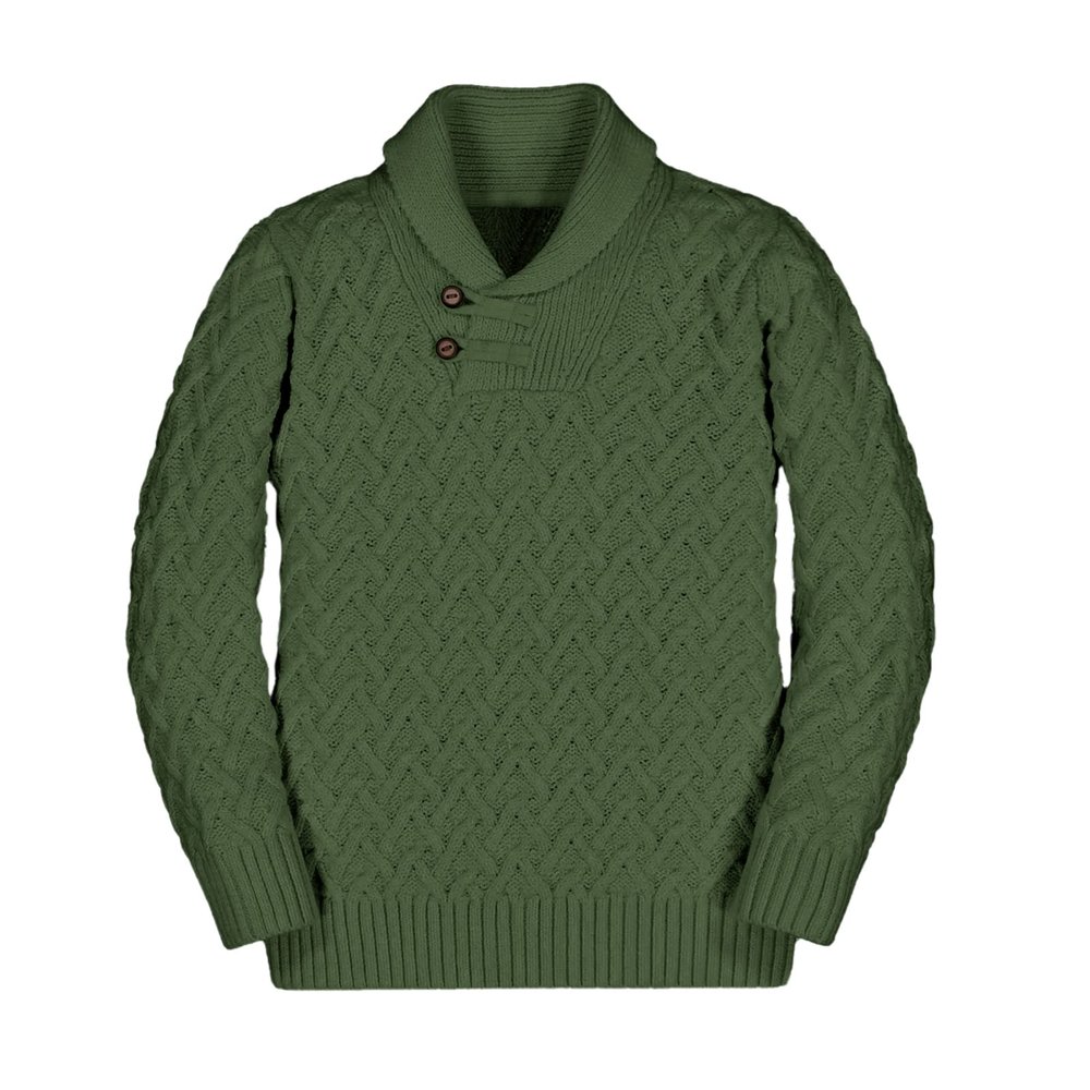 Teurkia Boys Sweaters Shawl Collar Long Sleeve Cable Knit Button Winter Pullover Tops Army Green
