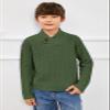 Teurkia Boys Sweaters Shawl Collar Long Sleeve Cable Knit Button Winter Pullover Tops Army Green view 3