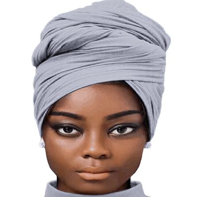 Stretch Jersey Turban Head Wraps Long Solid Color African Shawl Hair Scarfs Lightweight Breathable Head Bands Ties Light Gray