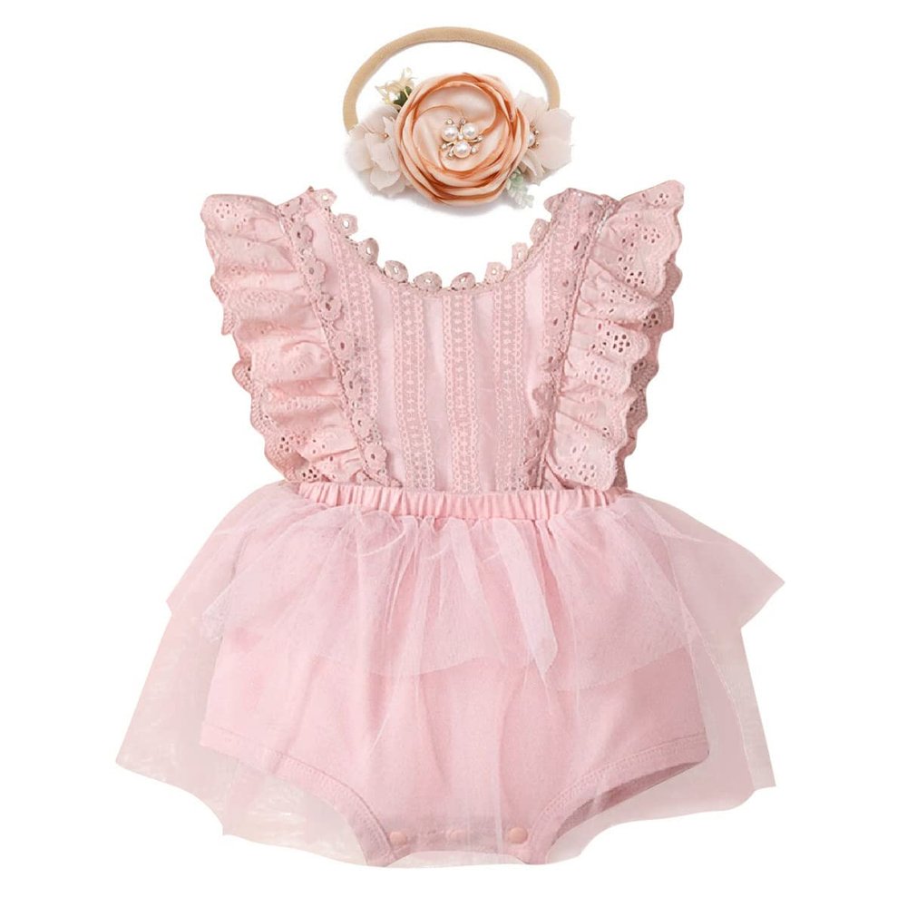 AWIBMK Newborn Baby 1st Birthday Girl Outfit Cake Smash Romper Dress Infant Lace Boho Rainbow First Dresses Mini Tutu Skirt Headband Summer One Year Old Photoshoot Pink Floral 18-24 Months