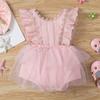 AWIBMK Newborn Baby 1st Birthday Girl Outfit Cake Smash Romper Dress Infant Lace Boho Rainbow First Dresses Mini Tutu Skirt Headband Summer One Year Old Photoshoot Pink Floral 18-24 Months view 2