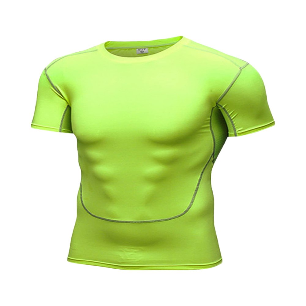 Fldy Mens Short Sleeve UPF 50+ Rash Guard Quick Dry Water Surf Swimming Shirt Athletic Gym Workout Running Shirt Fluorescent Green Small