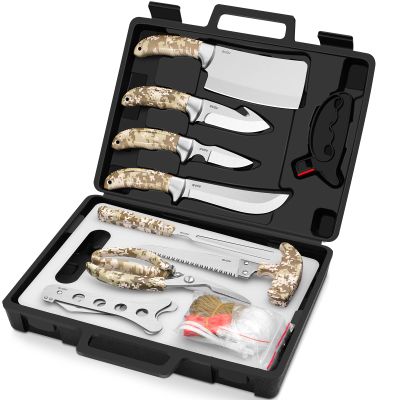 GVDV Hunting Knife Set - 15 Pieces Field Dressing Kit, Portable Deer Hunting Gear Butcher Game Processing Kit and Accessories, Hunting Knife Kit for Men Hunter