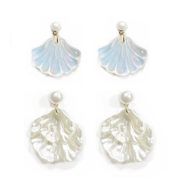 2 Pairs Pearls Sea Shell Stud Earrings Beach Jewelry Gifts for Women for Halloween Party Summer Beach Jewelry