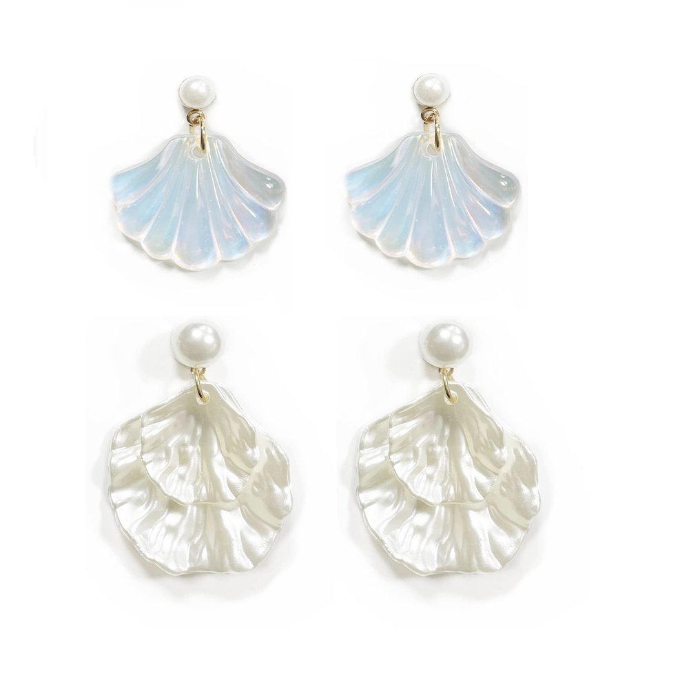 2 Pairs Pearls Sea Shell Stud Earrings Beach Jewelry Gifts for Women for Halloween Party Summer Beach Jewelry