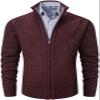 VtuAOL Men's Slim Zip Up Sweater Thick Knitted Casual Cardigan Sweaters with Pockets Wine Red US S view 1