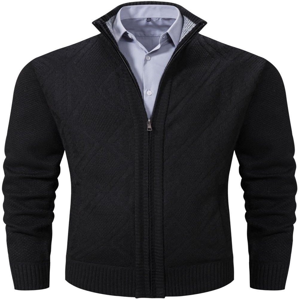VtuAOL Cardigan Sweaters for Men Soft Thick Slim Fleece Lined Knitted Sweater for Men Black US M