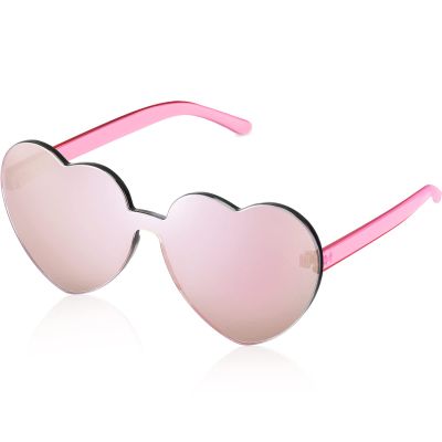 Maxdot Heart Shape Sunglasses Rimless Transparent Heart Glasses Colorful Party Favors (Holographic Pink)