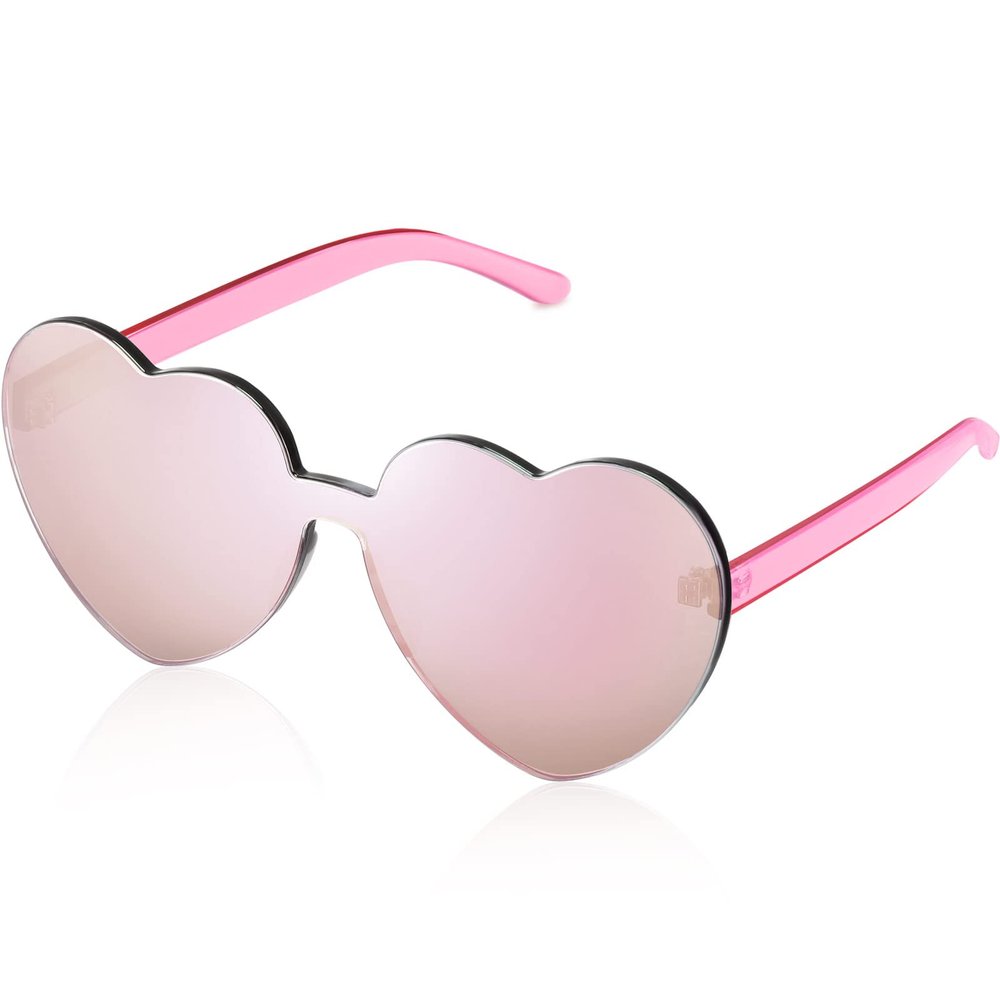 Maxdot Heart Shape Sunglasses Rimless Transparent Heart Glasses Colorful Party Favors (Holographic Pink)
