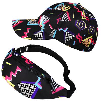 Sotiff 2 Pcs Retro 80s 90s Outfits for Women Men 80s Fanny Pack and Hat 90s Costumes Adjustable Waist Bag Bucket Hats for Themed Party(Classic Style)